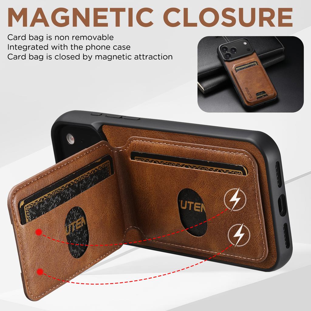 Leather Strong Magnent Card Wallet Holder Set for Apple For Iphone 17 16 1 14 13 Pro Max Plus With Phone Case Magnetic Stand Bag
