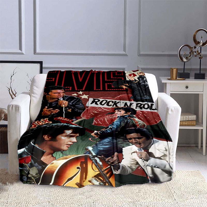 Various Styles of E-Elvis Pattern 3D Printed Rock Singer Sofa Blankets, Suitable for Adult and Children's Bedrooms and Living