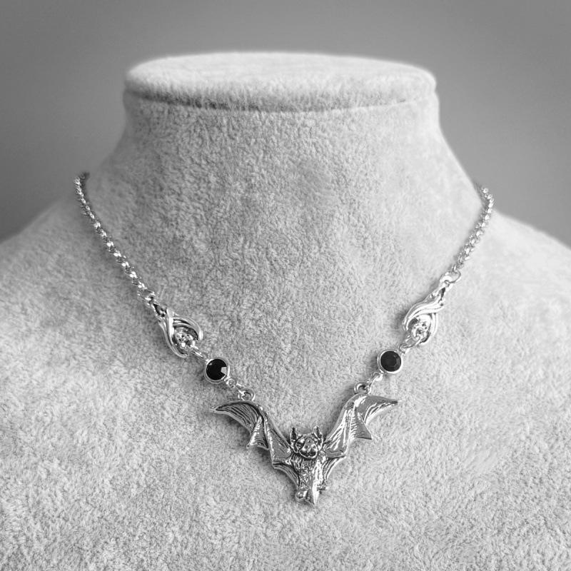 European & American Gothic Black Bat Crystal Bead Necklace