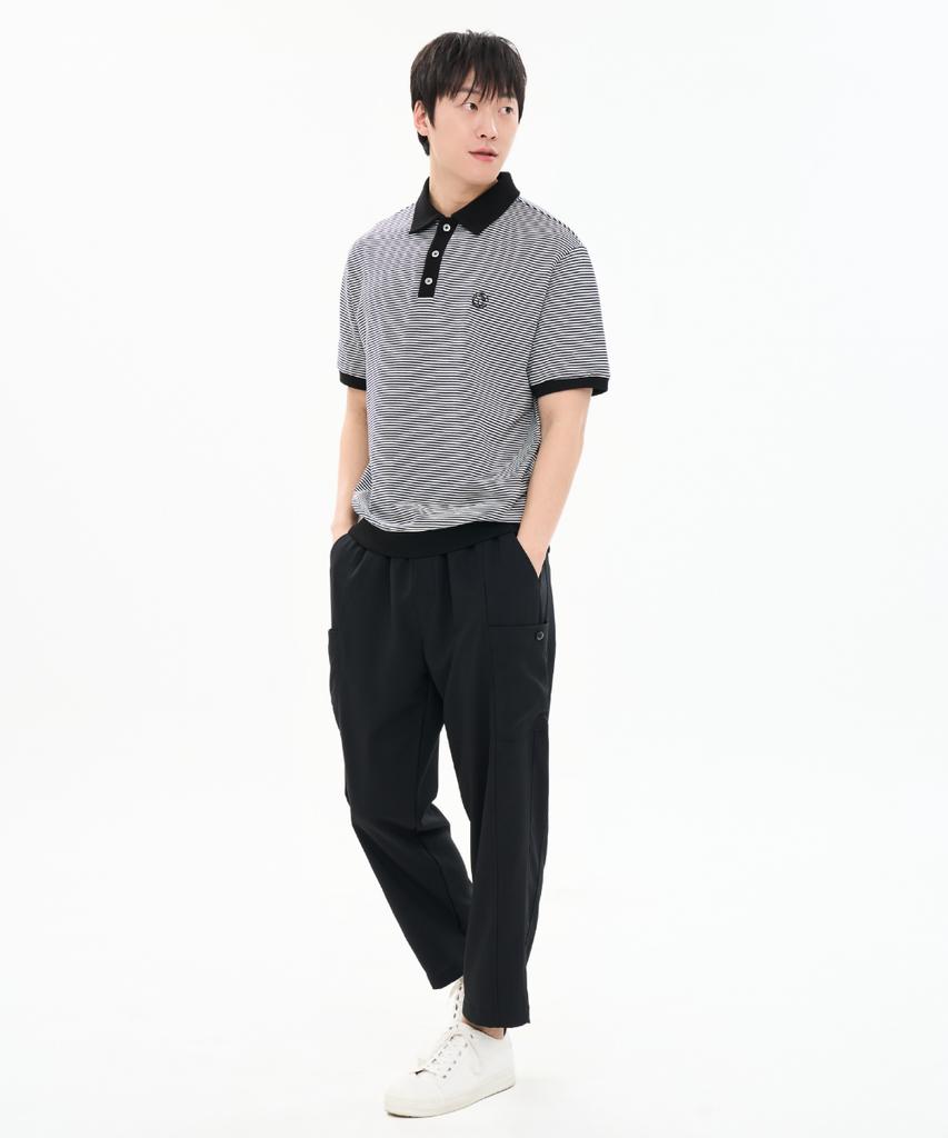 CUSTOMUS Men'S Summer Loose Fit Elastic Waist Pants Poly-Spandex Wrinkle-Free Pants Cxs26Mwpt313 Bla