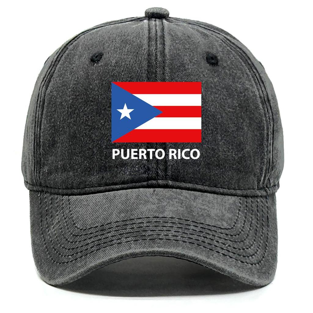 Flag of Puerto Rico Print Snapback Sun Hat, Patriotic Sports Hat Retro Raw Brim Curved Brim Trendy Adjustable Baseball Cap