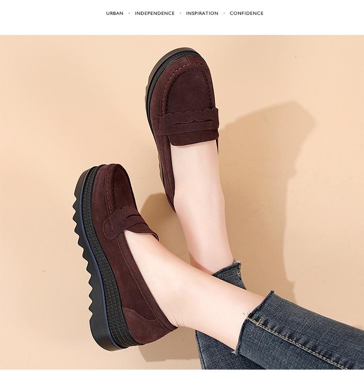 Genuine Leather Women's Sneakers - Spring/Autumn Style, Thick-Soled Wedge Platform, Large-Size Korean Mom Shoes