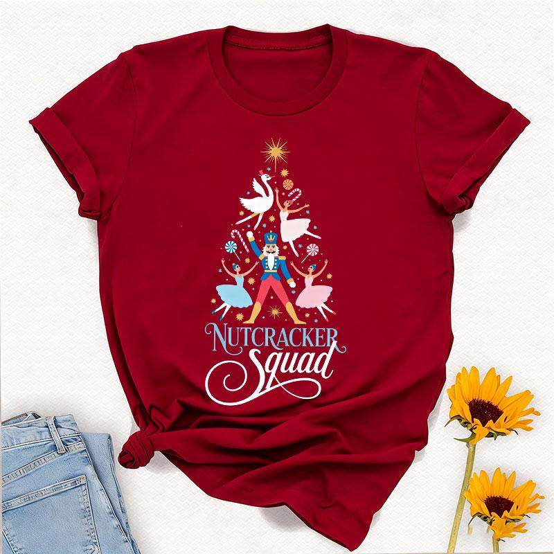 Merry Christmas Nutcracker Squad Christmas Tree Shirt Holiday Ballet Tee Crewneck Casual Style Allmatch Printed Tshirt Tops