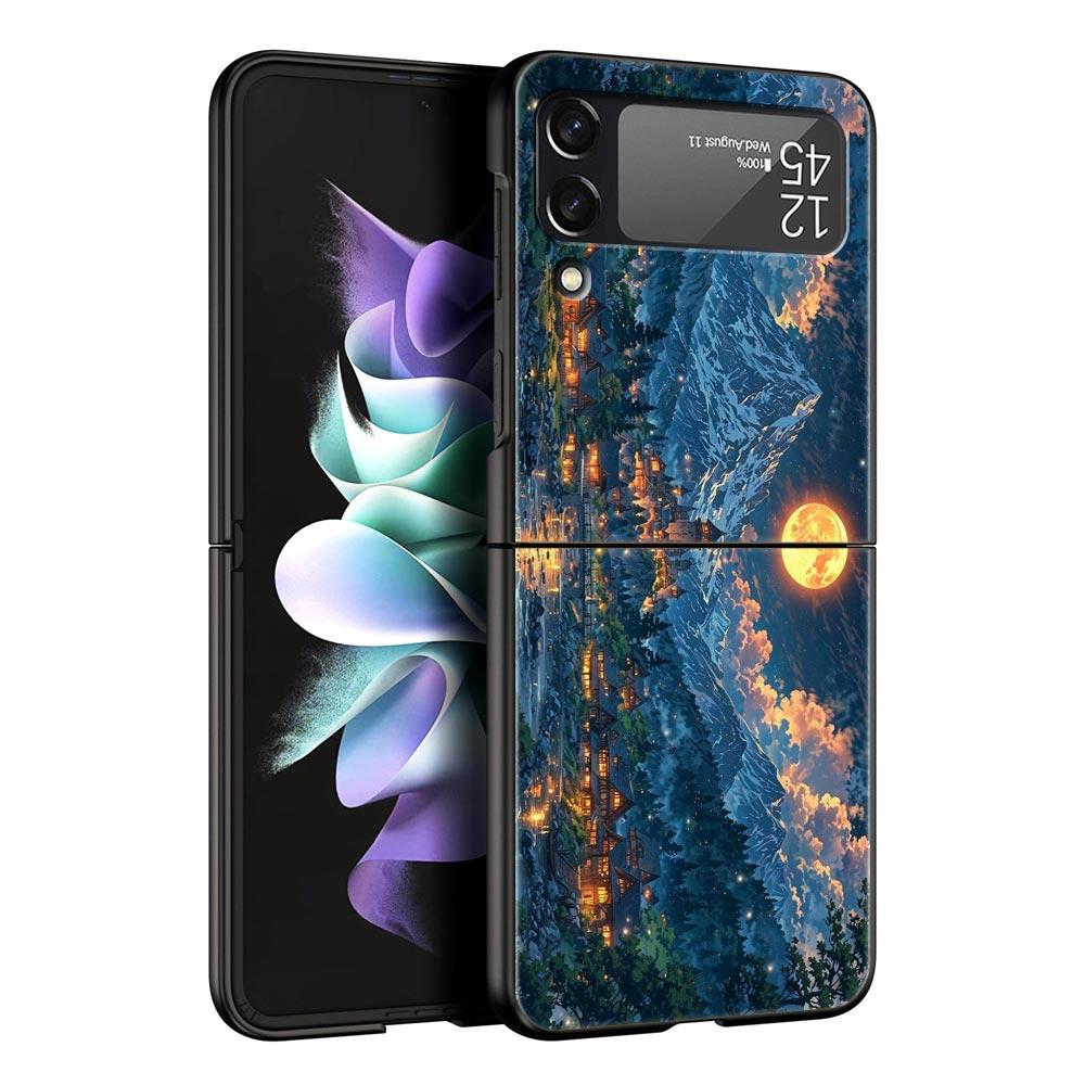 

Жесткий ПК чехол для телефона Samsung Galaxy Z Flip 7 6 5 4 Черная крышка для Galaxy Z Flip 3 Складная сумка с пейзажем китайской архитектуры Z Flip