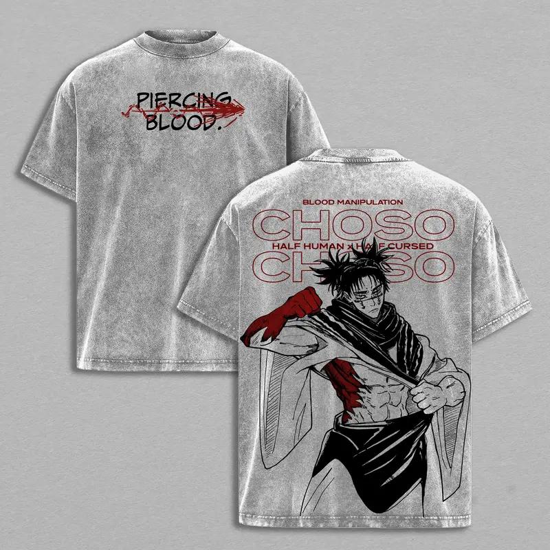 Choso Jujutsu Kaisen Anime Printed T-shir Gothic Y2k Washed Oversized T Shirt Men Unisex Clothing Short Sleeve Cotton Tees Tops