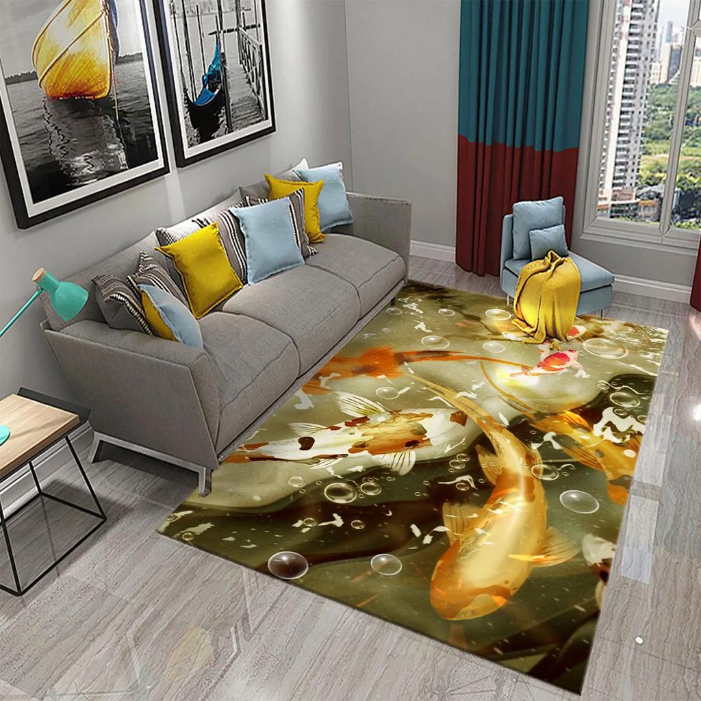 3D Colorful Oil Painting Fish Carpet for Bedroom Living Room Children's Crawling Floor Carpets Kitchen Bathroom Non-slip Rugs