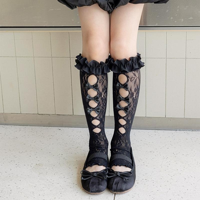 Ballet Inspired Lace Trim Leg Warmer for 3-13Y Girls Stretchy Ribbed Cuffs Soft Combed Cotton Leggings Accessories