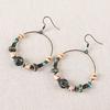 Retro Ethnic Bronze Hoop Earrings with Wood Beads and Tassels