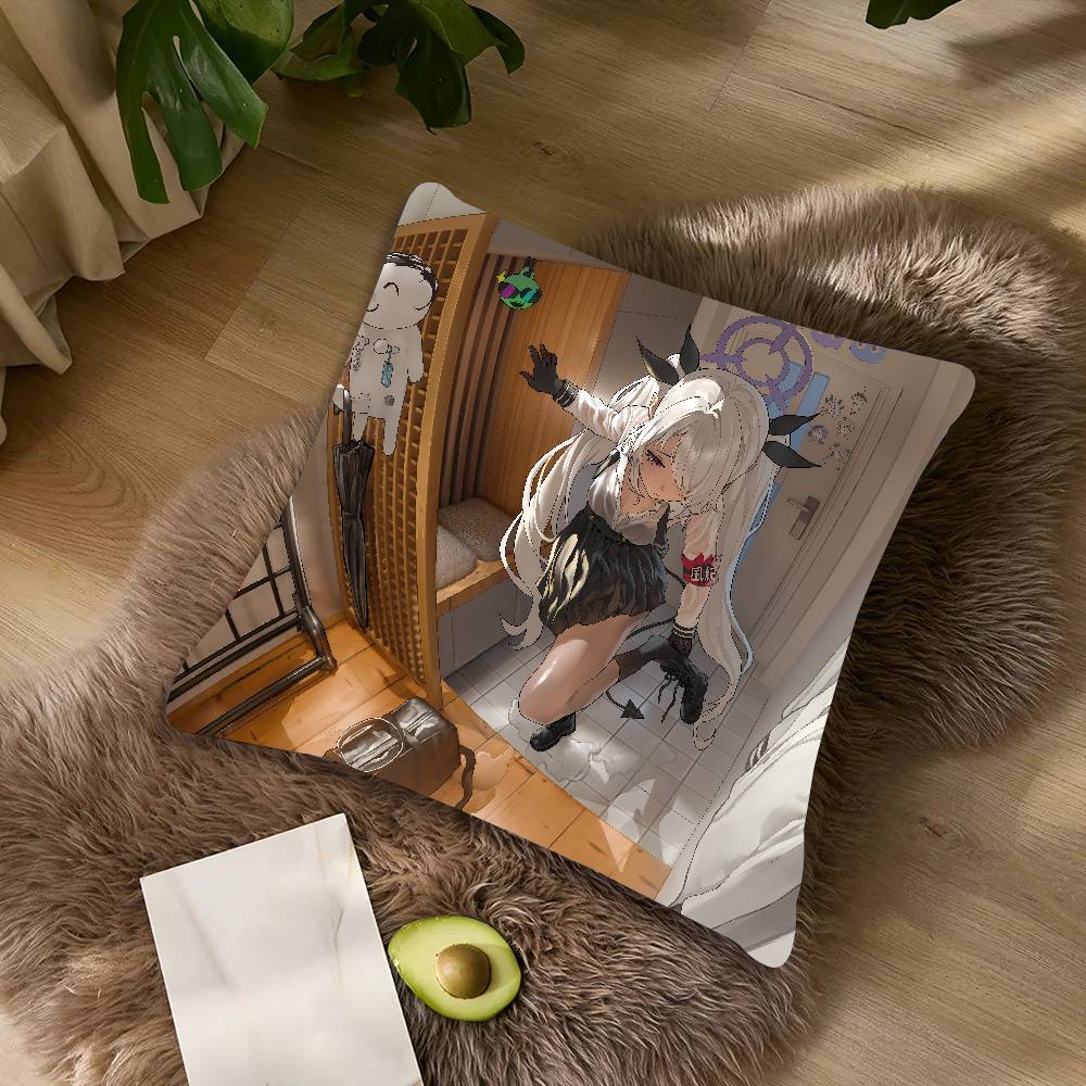 Kawaii Girl Cool Game Blue Archive Cushion Cover Decor Home Throw Pillow Covers For Couch Camping Pillow Cover Decorations