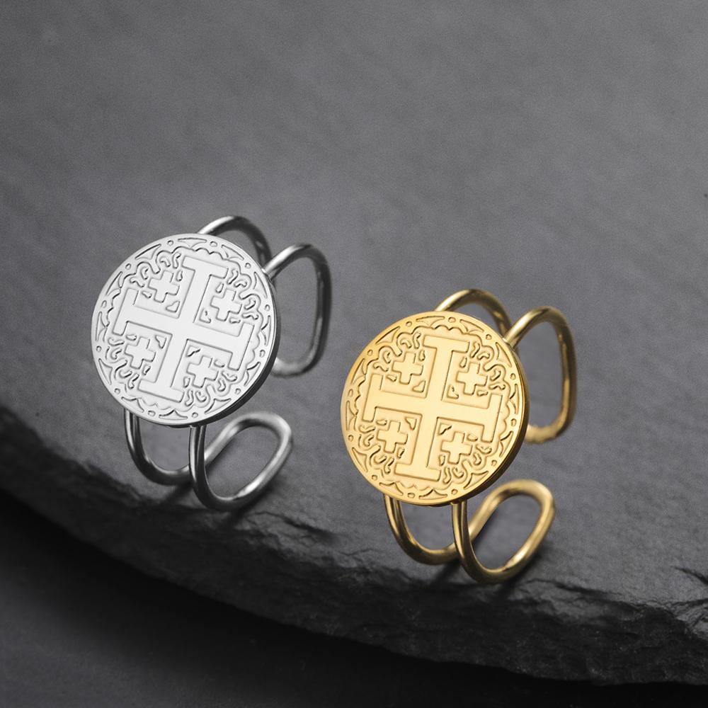 Anelli con Croce di Gerusalemme Dawapara Anello da Dito Religioso Regolabile Benedizione Cristiana Gioielli in Acciaio Inossidabile Regalo di Anniversario