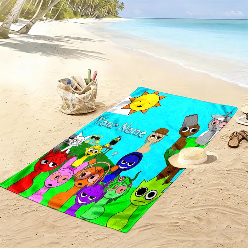 Personalisierbares Strandtuch mit Sprunki-Druck, Großes Weiches Schnelltrocknendes Handtuch für Strand, Camping, Schwimmen -HE132