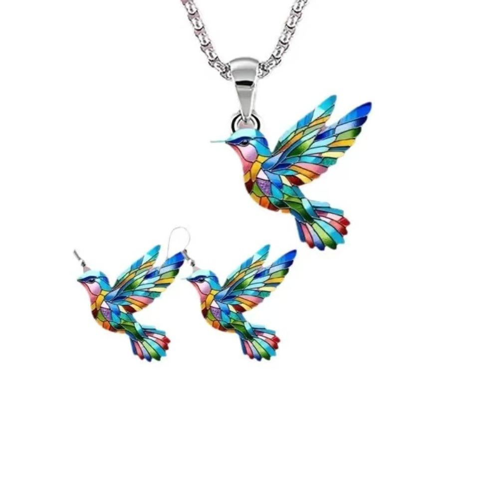 Colorful Rainbow Hummingbird Acrylic Bird Pendant Necklace for Men Women Nature Animal Casual Trendy Charm Jewelry Birthday Gift