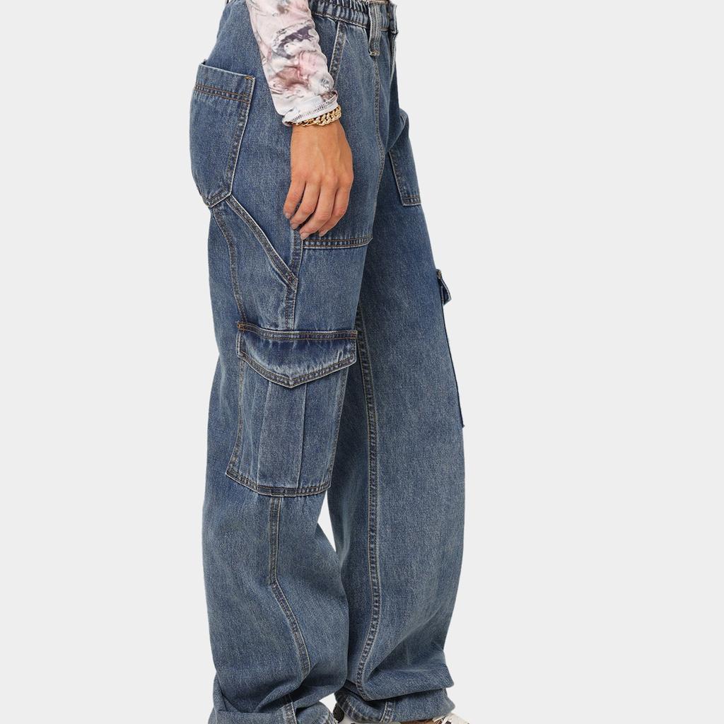 YYFS Pantalones y capris con estampado de color sólido informal de mezclilla a la moda para mujer