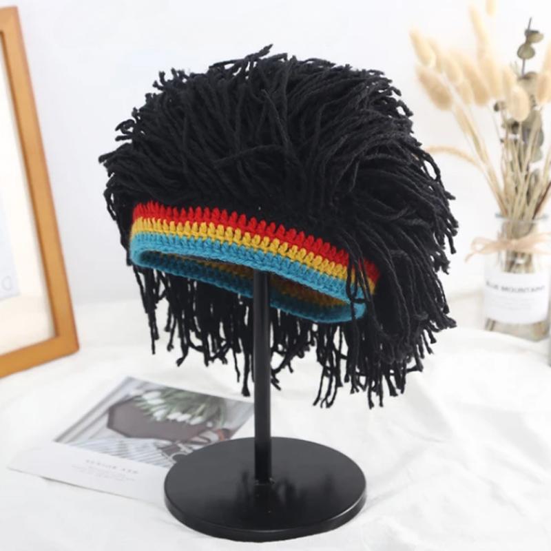Perücken-Mützen für Männer Handgehäkelt Winter Warme Mütze Halloween Cosplay Mütze Feiertags-Geburtstagsgeschenke Lustige Party Sturmhaube