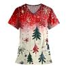 Women's Fashion Printed Short Sleeve V Neck Pattern Tops Pocket Working T-shirts