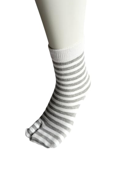 Tabi Socks with 3 Elastic Loose Cotton Outer Striped Set Women's Non-Slip Finish, Pairs, Cuffs, Fit, 100% Thread, Pattern, 3-Pair (Colors Available)