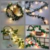 1pc White Rose With Green Leaf Vine String Light Courtyard Garden Decorative Lamp Battery Operated Suitable For Home Decor
