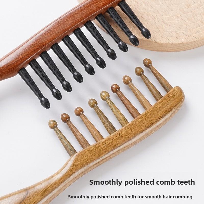 Meier Sandalwood toothed comb, thickened round handle scalp massage hair smoothing comb, air bag comb