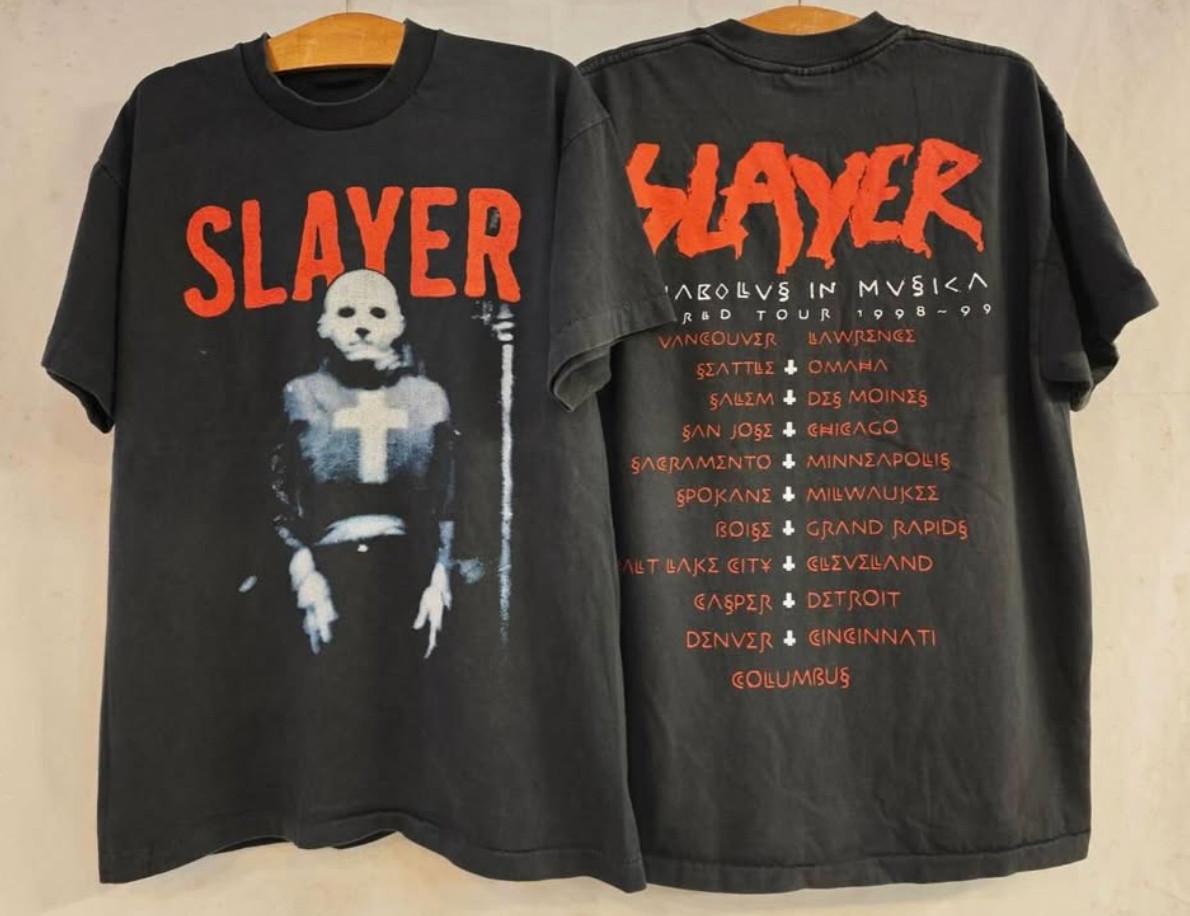 Vintage Slayer Diabolus In Musica 1998-99 World Tour Band Sz.L T-Shirt REPRINT XXXL