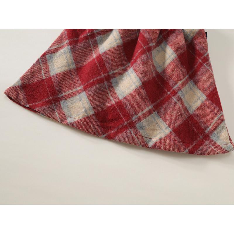 Girls' Woolen Skirt Autumn New Korean Style Red Vintage Plaid A-line Skirt for Young Children