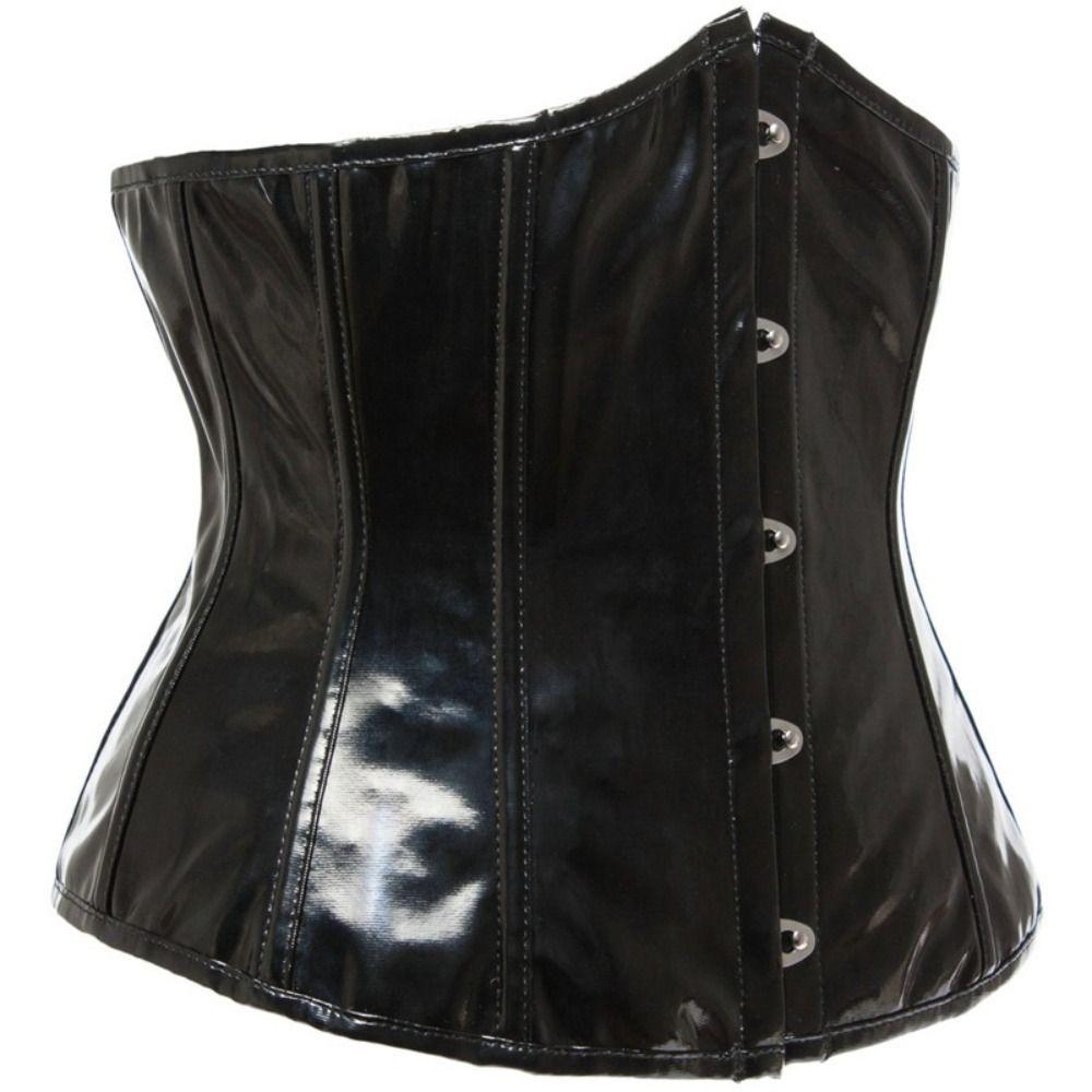 Gothic Shiny PVC Underbust Corset Top Leather Vintage Style Bustier Body Shaper Black Plus Size Steampunk Corsetto Waist Trainer