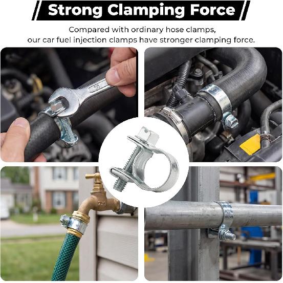 10PCS 10-12mm Car Fuel Injection Hose Clamps,Adjustable Cars Fuel Line Clamps Provide Good Fastening Effect,Sturdy Mini Fuels Line Hose Clamp Kit Car