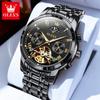 OLEVS 6617 Original Herrenuhr Luxus Skelett Hohl Schwungrad Automatikuhr für Herren Kalender Wasserdicht Mondphase Armbanduhr