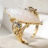 Vintage Inlaid Imitation Opal CZ Women's Ring Ethnic Two Color Hand Carving Daily Wear Party Jewelry Anniversary Gift