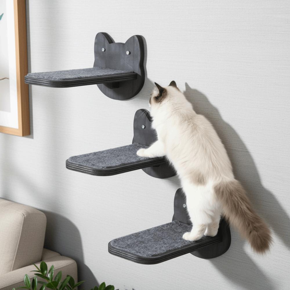 Wooden Wall Mounted Cat Tree Wear Resistant Cat Wall Shelves Cat Climbing Ladder Sleeping