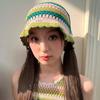 Korean Retro Stripe Handmade Crochet Bucket Hats Autumn and Winter Y2k  Fisherman's Cap Women Tassel Colored Wool Hats