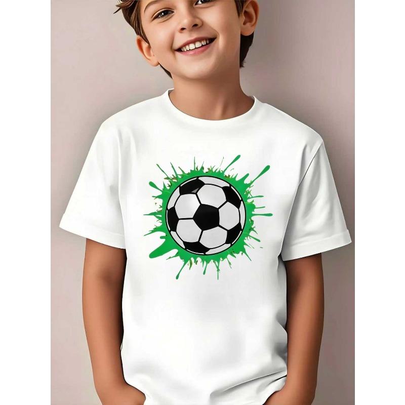 Tailles européennes T-shirt de Football Garçon avec Éclaboussure d'Encre Verte Design Football - Haut Maillot de Football à Manches Courtes pour, Tenue Décontractée d'Été & Entraînement,