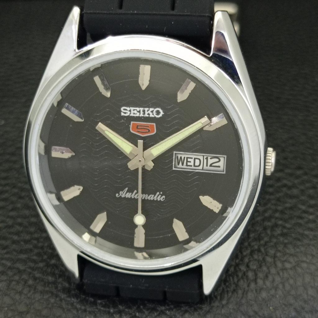 REFURBISHED SEIKO 5 AUTOMATIC 6309A JAPAN MENS VINTAGE BLACK WATCH a701730-5 R206c-a701730