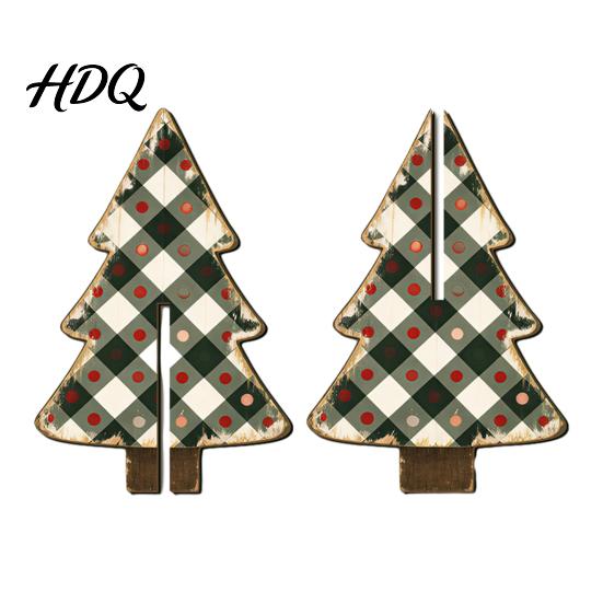 Reusable Eco Friendly Xmas Decor Wooden Christmas Tree Tabletop Decoration Rustic 3D Interlocking Ornaments Vintage Solid Wood Desktop Centerpiece