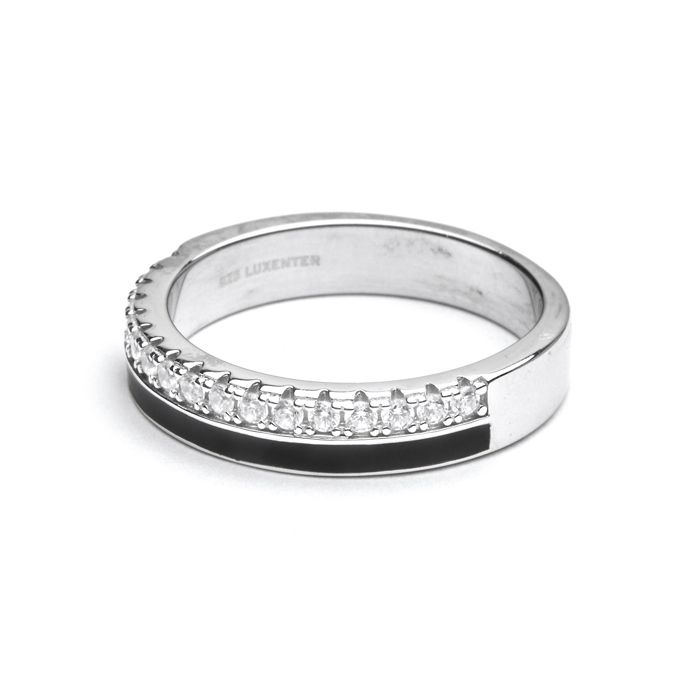 Bague - Luxenter - Dersa - Argent 925 - Laque noire - Plaqué rhodium