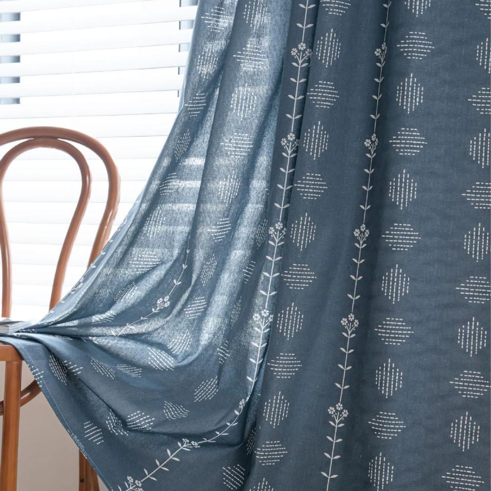 Curtain finished product simple flower print book navy blue semi-blackout balcony blackout curtain direct supply