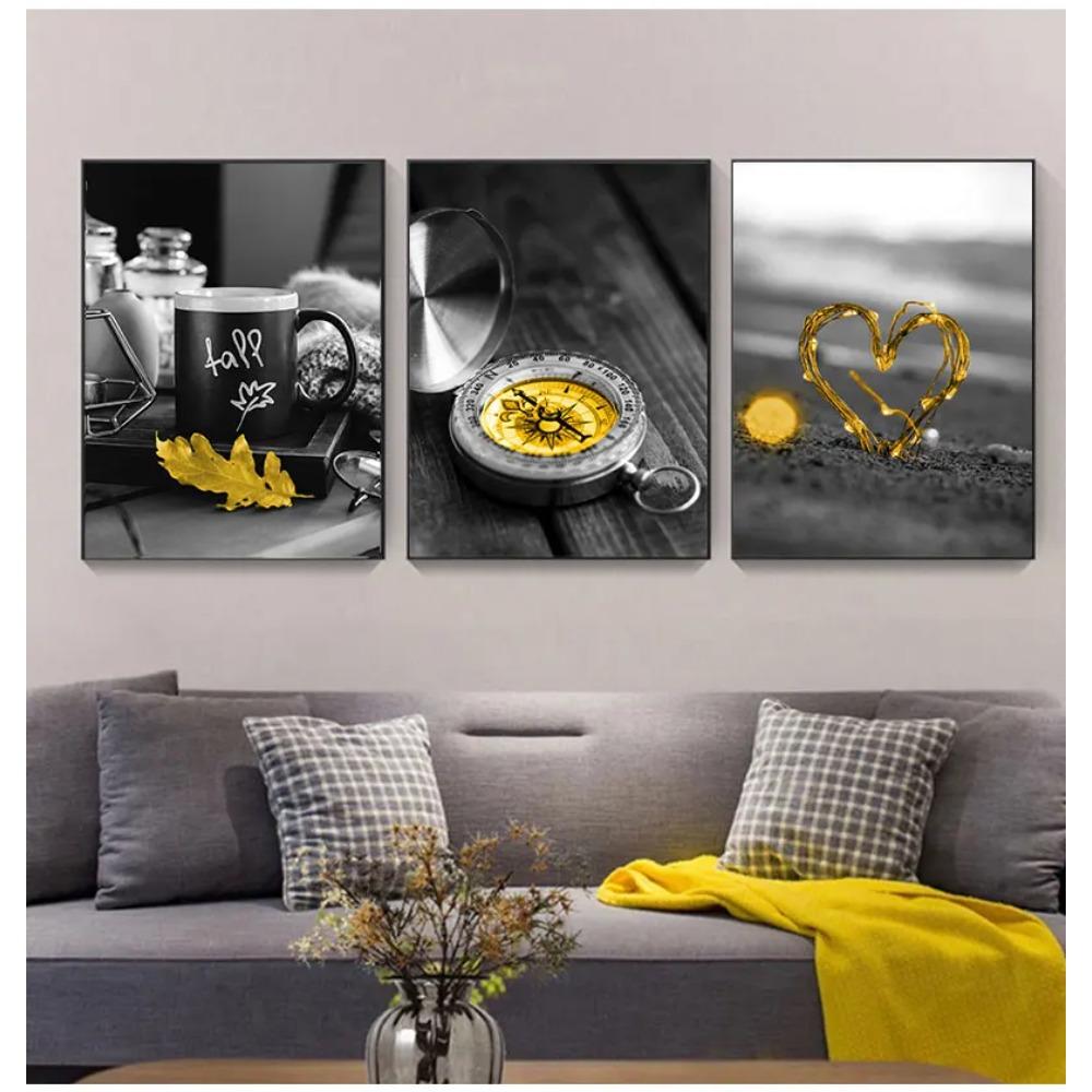 Picture For Living Room Decoration Poster And Print Black And White Landscape Nordic Canvas Painting Set Art Yellow Scenery Wall