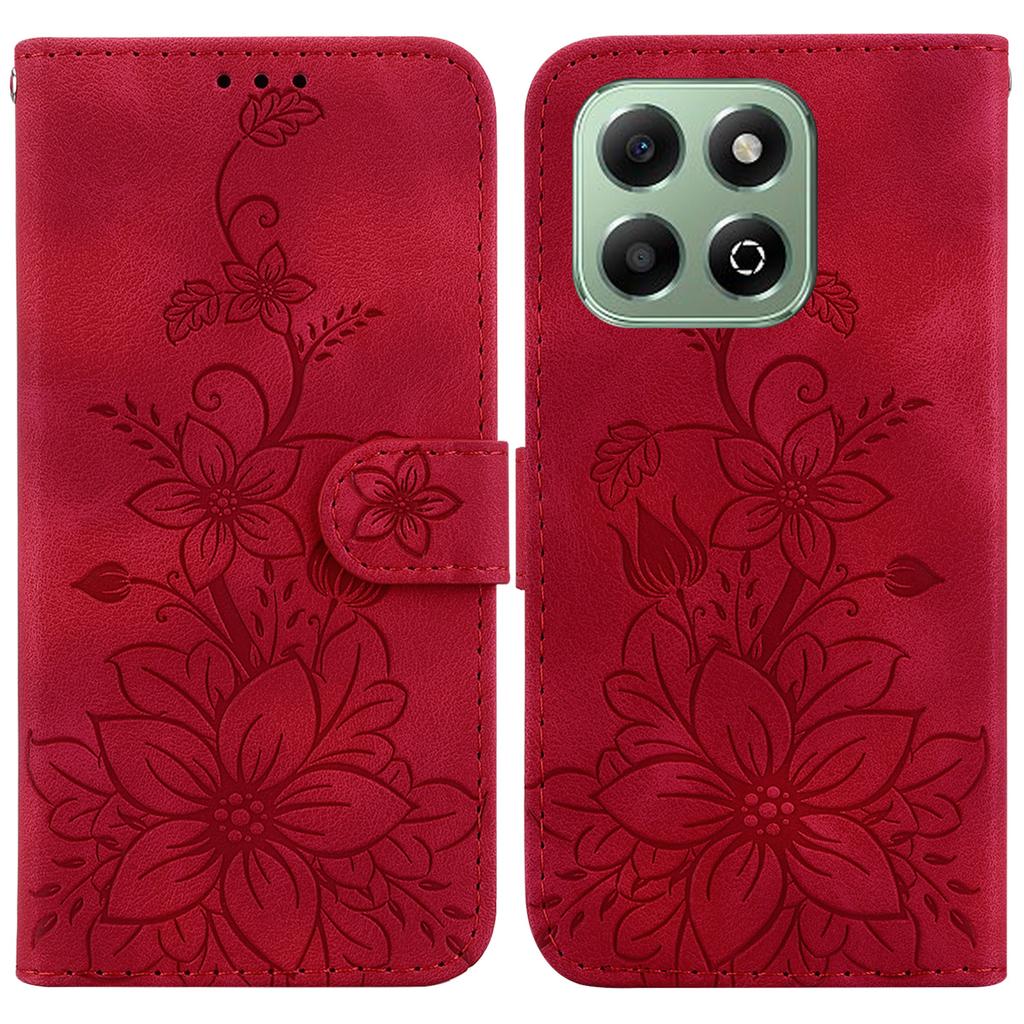 For Honor X6b 4G Stand Case Lily Flower Imprint Leather Phone Cover