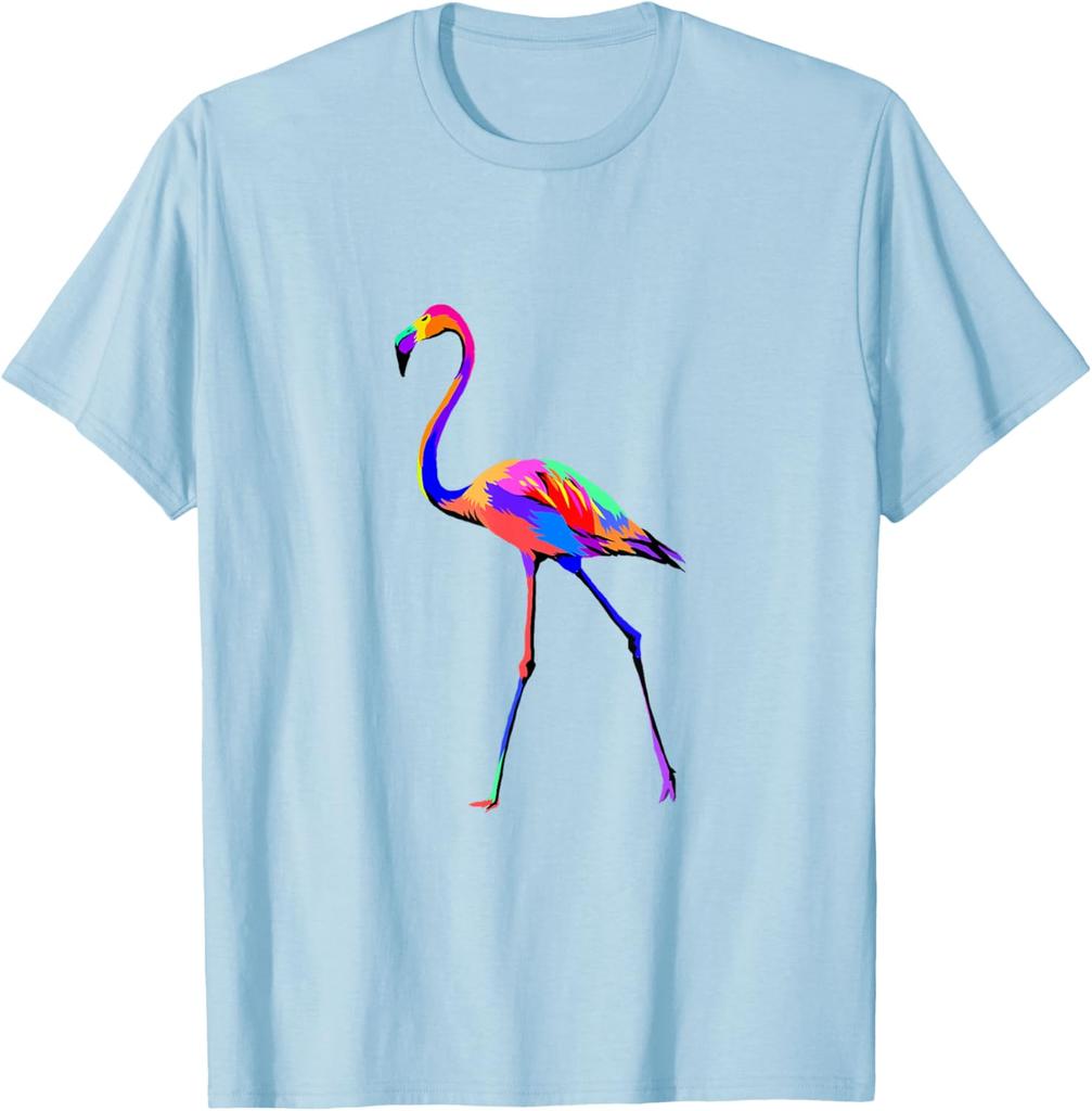 Colorful Pop Art Flamingo Graphic Tee Breathable Cotton Casual Short Sleeve T-Shirt