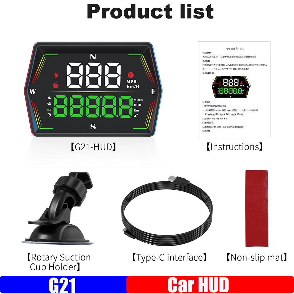 G21 HUD Car Head Up Display KMH MPH Speed Display Compass Mileage ODO Speedometer Altitude Time Overspeed Fatigue Driving Alarm G21