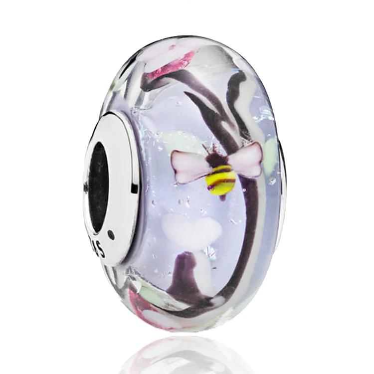 New Original Copper Murano Glass Flower And Leaf Cosmic Rainbow Charm Beads For Bracelet Diy Women Jewelry Gift