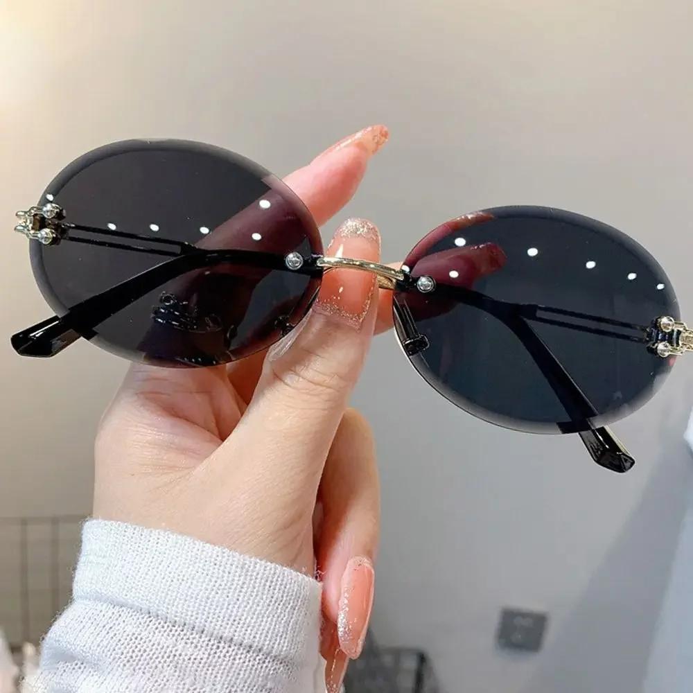 Fashion Vintage Cat Eye Metal Frame Rimless Sunglasses Retro Women Gradient Multicolor Women Outdoor Travel Sun Glasses