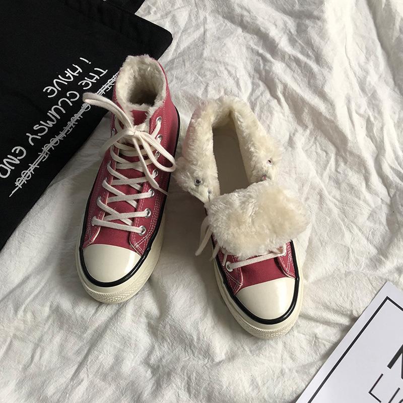 Retro cotton shoes female winter student velvet black high-top cotton shoes 88