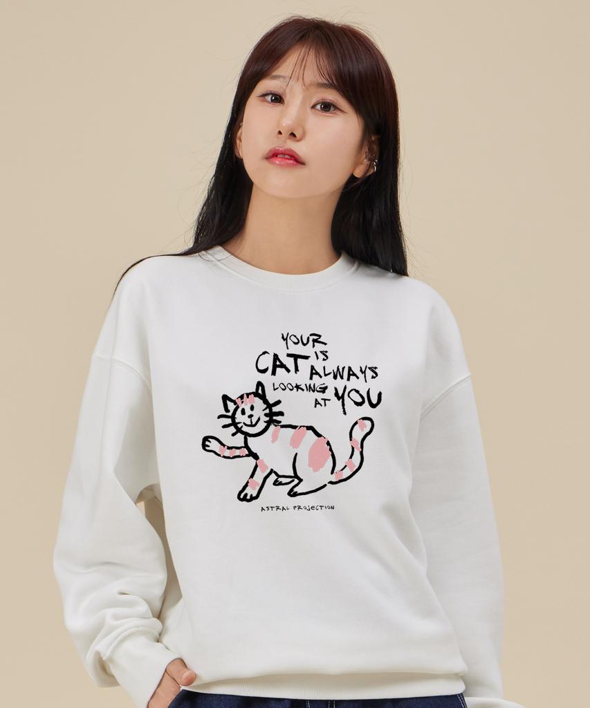ASTRAL PROJECTION Doodlecat Loose Fit Sweatshirt_White