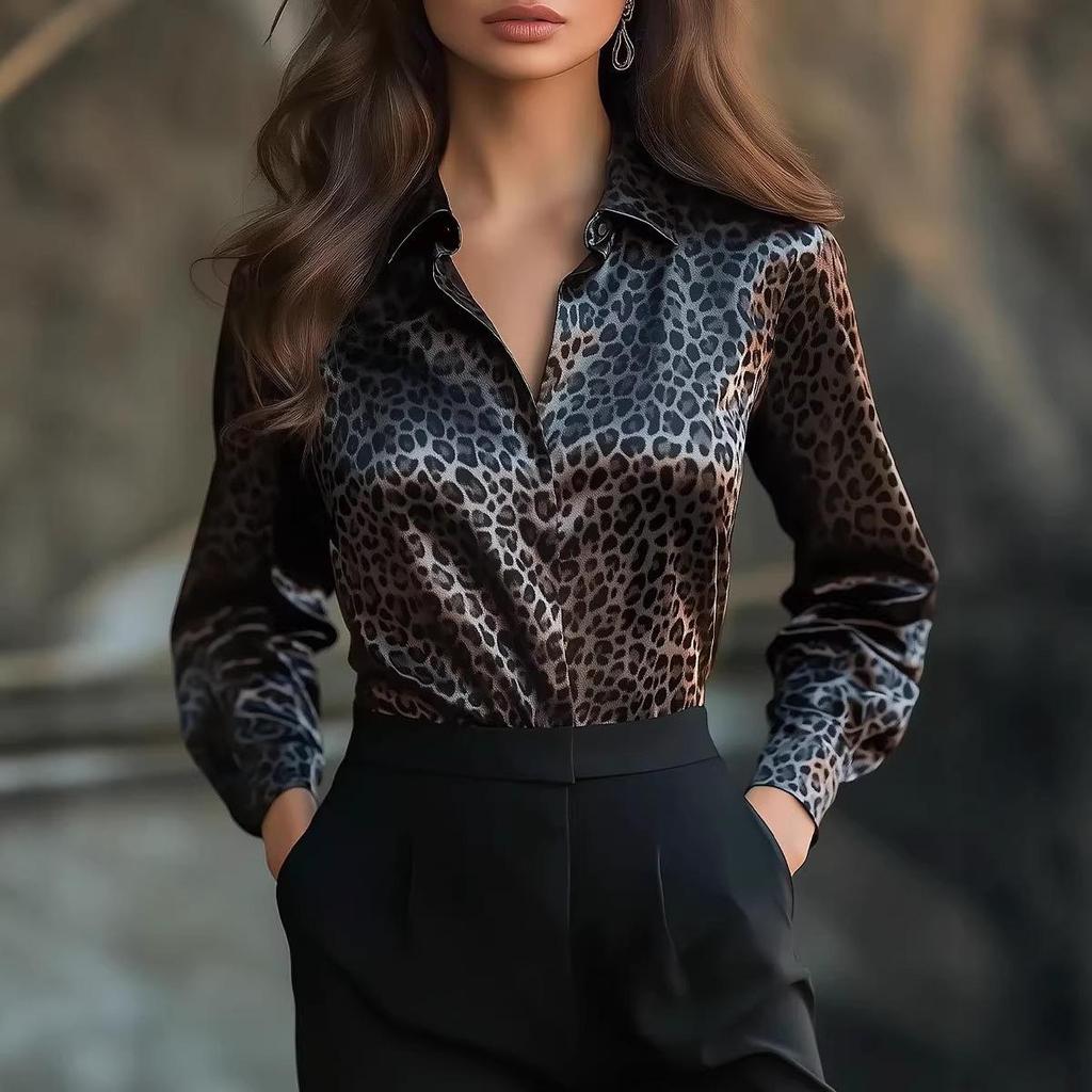 2026 Spring/Autumn Casual Loose Zebra Print Button-Up Shirt for Women