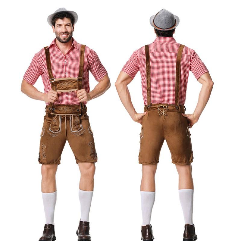 Halloween Bavarian Oktoberfest Costume Lederhosen Shirt Set Adult Party Cosplay Outfit