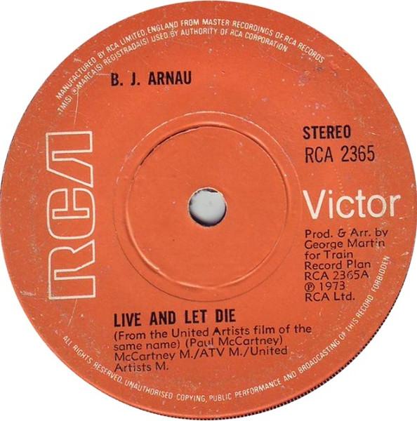 

7-дюймовая пластинка BJ ARNAU Live And Let Die RCA2365 RCA Victor 1973 UK SoulFunk Б/у