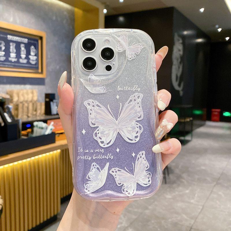 Applicable to Samsung S24 mobile phone case, new S25edge glitter butterfly A55 A24 all-inclusive transparent chain