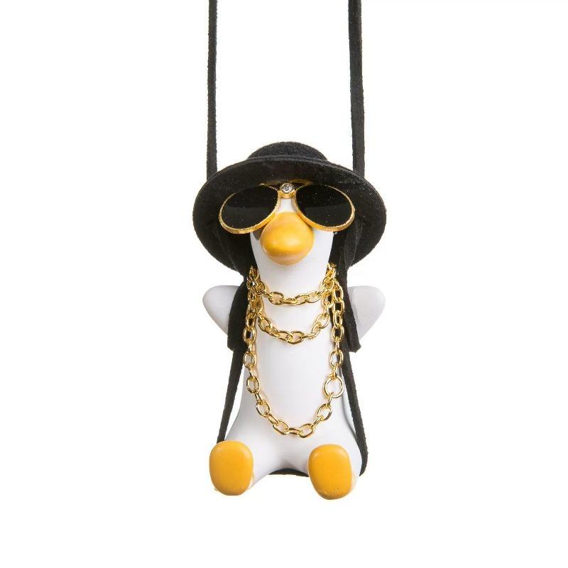 Gypsum Cool White Swing Duck with Sunglasses Automoblie Decor Car Rearview Mirror Ornaments Creative Duck Auto Decoration