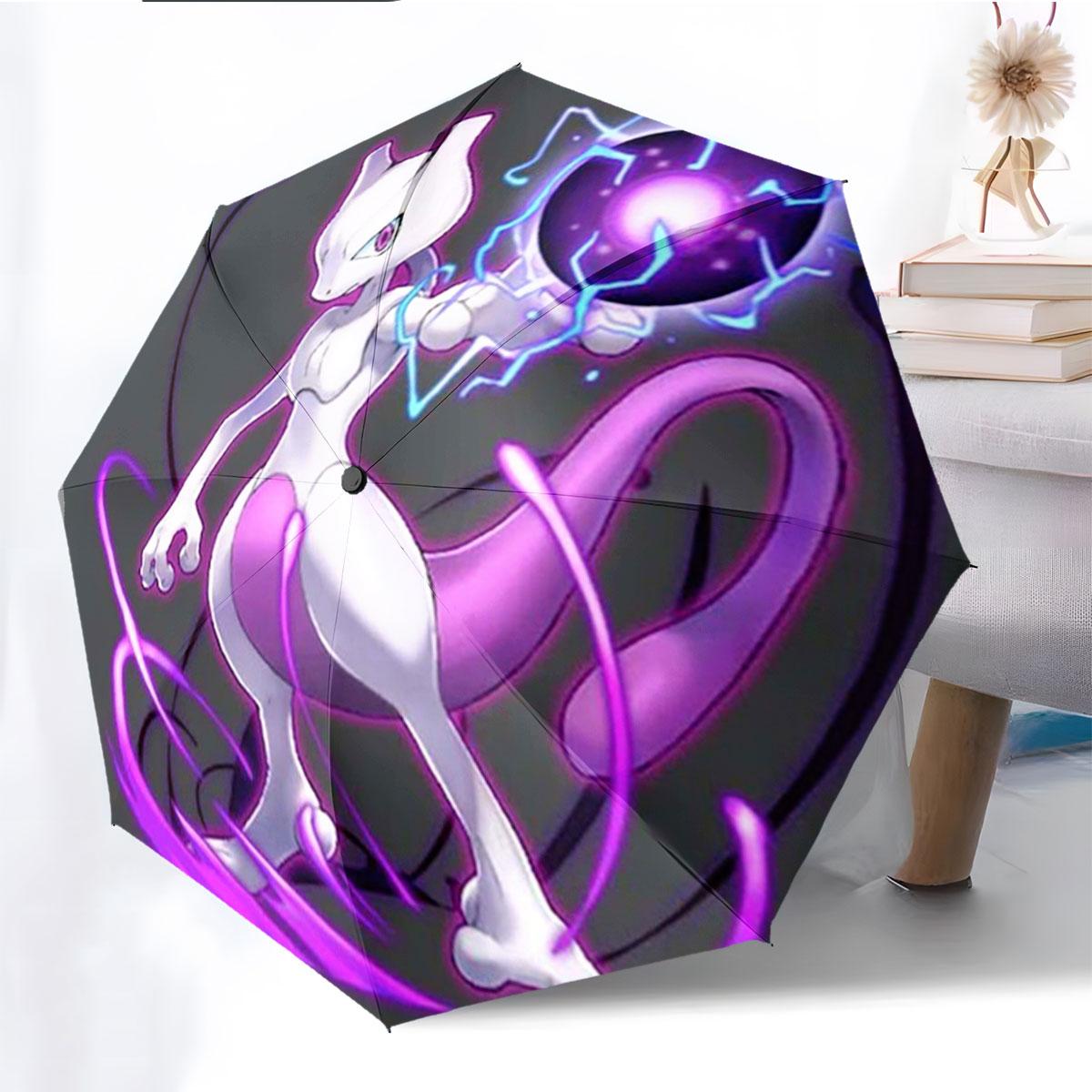 Mewtwo Pokemon Anti UV Umbrella Sun Protection Shade Umbrella Waterproof Windproof Outdoor Travel Parasol (as the picture,iron&8K)
