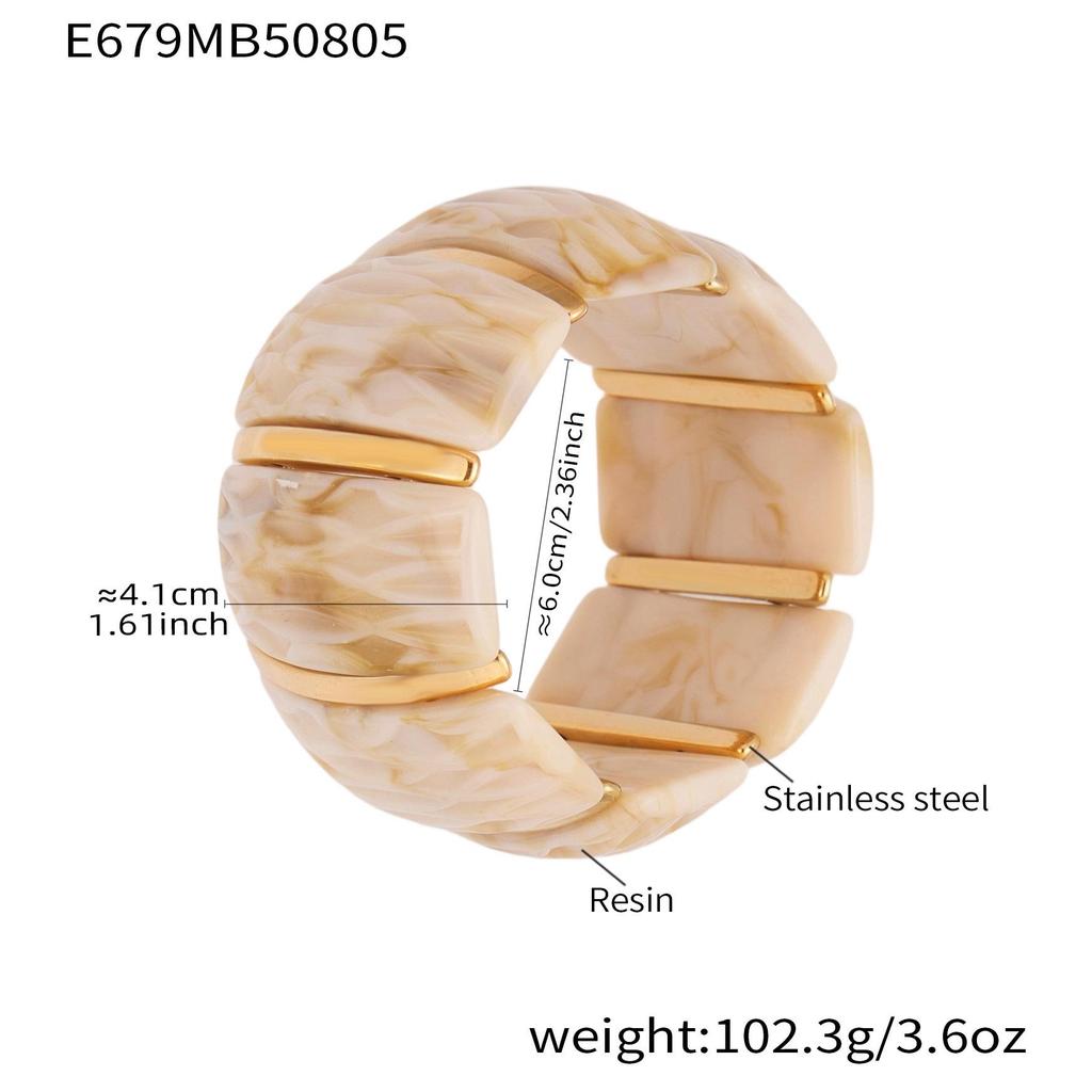 18K Gold-Plated Dopamine Resin Bracelet: European & American Light Luxury Fashion, Versatile Wide Band Elastic Design.
